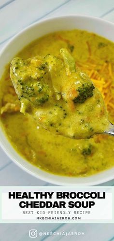 A bowl of broccoli cheddar soup Chicken Cheddar Broccoli Soup, Healthy Broccoli Cheddar Soup, Soup Recipe With Chicken, Broccoli Cheddar Soup Recipe, Cheddar Soup Recipe, Recipe With Chicken, Soup With Chicken, Healthy Broccoli