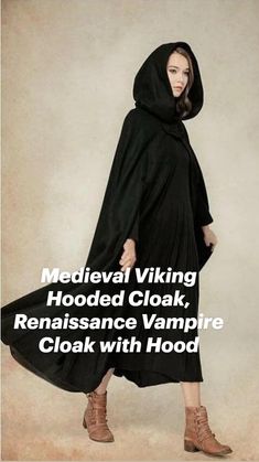 Medieval Viking Hooded Cloak, Renaissance Vampire Cloak with Hood, Medieval Renaissance Viking Costume, Vintage Women's Long Cape Coat  Product Specifications:  - Material: Polyester  - Pattern Type: Solid  - Collar: O-Neck  - Thickness: STANDARD  - Season: Spring/Autumn  - Closure Type: Single Button  - Clothing Length: X-Long  - Hooded: YES  - Type: LOOSE  - Style: Casual  - Decoration: Button  - Sleeve Style: Batwing Sleeve  Sizes:  Please see the size chart in the last picture for more accurate fit.  All sizes on the chart are for the largest external sizes of the clothes, but not your body size.  Note: Measurements may exist 1-3 cm errors due to manual measuring.  Please check the measurement chart carefully before you buy the item.  Processing Time:  3 to 5 Business DAYS  Shipping Casual Cape, L Cosplay, Cape Tops, Long Cape, Wool Cape