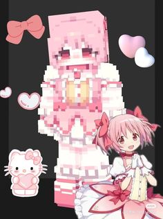 My Melody Minecraft Skin, Gyaru Minecraft Skin, Cutecore Minecraft Builds, Aesthetic Minecraft Ideas, My Melody Minecraft, Cutecore Minecraft, Minecraft Skins Angel, Cherry Blossom Minecraft