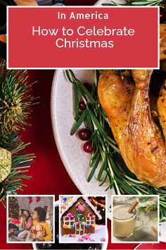 the cover of an article about how to celebrate christmas with pictures of food and decorations