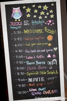 a chalkboard sign with the words welcome friends written on it and an owl drawn on it