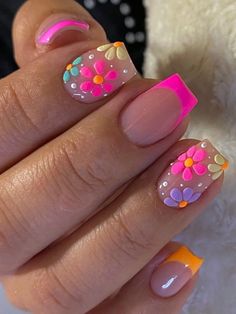 24pcs Long Square Baby Pink French Flowers Print Fake Nail Press On Nails False | eBay Nails Yellow, Girly Acrylic Nails, Her Nails, Flower Nail, Short Acrylic Nails Designs, French Tips