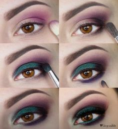 CR Green And Purple Eyeshadow Looks, Green And Purple Eyeshadow, Eyeshadow Looks Step By Step, Quick Eye Makeup, Purple Eyeshadow Looks, Makeup Artist Tips, Makeup Help