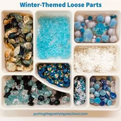 Winter-themed loose parts to use in treasure blocks or art activities. Small World Activities, Loose Parts Activities, Christmas Ideas For Toddlers, Kindergarten Provocations, Eyfs Christmas, Christmas Sensory, Winter Unit, January Activities