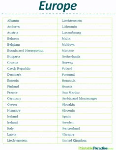 the european countries and their names