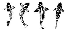 four different types of fish in black and white, each with an interesting pattern on it