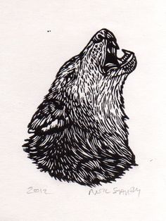 a drawing of a bear with its mouth open