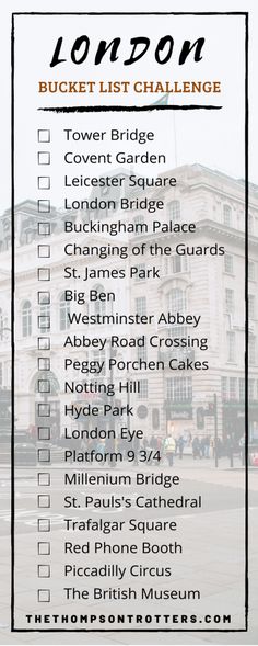 the london bucket list is shown in black and white