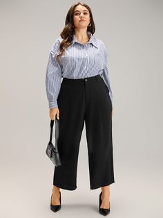 Shop Plain Pocket Straight Leg Pants now and redefine your style with confidence at BloomChic. Tailored for mid and plus-size women. This trendy Bottoms Women, sizes 10-30. Season:Winter;Color:Black;Style:Office;Waist Design:High Rise;Pattern Type:Plain;Details:Pocket, Elastic Waist, Plain;Pocket:It is perfectly sized to carry a phone.;Belt:No-belt;Closure Type:Button Plus Size Professional Outfits, Plus Size Corporate Outfits, Business Casual Plus Size, Plus Size Office Wear, Plus Size Business Casual, Plus Size Professional, Plus Size Business, Corporate Baddie, Trendy Bottoms