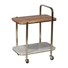 a wooden and metal serving cart on wheels