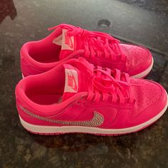 Rhinestone Custom Size 8 Women’s Worn Once Comes With Box Hot Pink Super Awesome Lots Of Compliments ! Nike Dunks Women, Dunks Women, Nike Dunk Lows, Dunk Lows, Size 8 Women, Women Pink, Nike Dunk, Nike Dunks, Custom Sizing