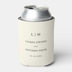 a white can with the label for lauren stevens and matthiw white on it