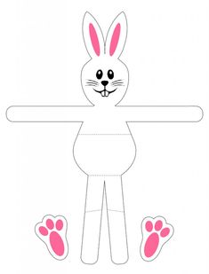 a paper bunny with pink paws on it's chest and feet in the air