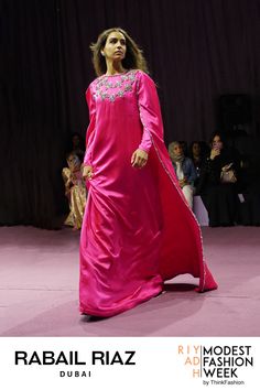 Hot pink pure charmeuse silk a-line maxi with cape sleeves, Rabail Riaz Dubai Hot Pink, Cape