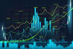 an abstract stock market chart with blue and green lights on the dark background royalty photo