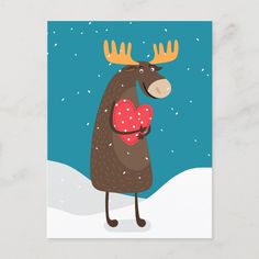 a moose holding a heart in its hands with the words love warms you written on it