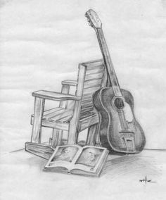 guitar,  book, drawing, sketch, pencil,  lesson,  bench Object Pictures, Photography Still Life, Drawing Hands, Pencil Sketch Drawing, Girl Drawing Sketches