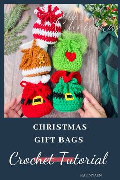 crochet christmas gift bags with text overlay