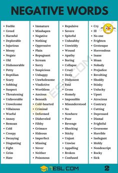 the negative and negative words in english are used to help students learn how to use them