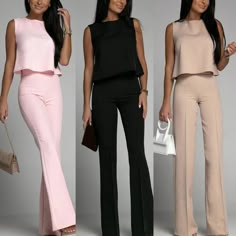 Bjlxn Summer Women Fashion O Neck Ruffled Top Trousers Suit Elegant So Business Attire Women, Ruffled Top, Flare Leggings, Pants Length, Trouser Suits, Look Casual, Work Attire