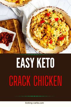 easy keto crock chicken recipe on a cutting board with the title text overlay