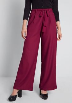 ModCloth The Savannah Wide-Leg Pants Burgundy | ModCloth Vintage Style Swimwear, Casual Dresses Plus Size, Midi Dress Plus Size, Vintage Swimwear, Southern Hospitality, Plus Size Outerwear, Casual Rompers, Midi Dress Casual