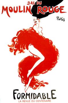 a vintage poster advertising the moulin rouge party in paris, on display at the musee de l'oeuvre