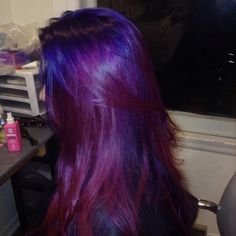 Dark Purple To Pink Ombre Hair, Purple To Red Hair, Bright Hair Dye Ideas, Hair Colors To Dye Your Hair, Red To Purple Hair, Fun Dyed Hair, Vivid Purple Hair, Hair Dye Ombre