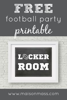 a black and white photo with the words free football party printable in front of it