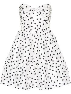 white polka dot print concealed rear zip fastening strapless sweetheart neck fitted waistline full skirt two side inset pockets ruffle hem thigh-length Polka Dot Midi Dress, Rebecca Vallance, White Cocktail Dress, White Polka Dot Dress, Strapless Midi Dress, Wardrobe Edit, Exclusive Fashion, White Midi Dress, Sweetheart Neck