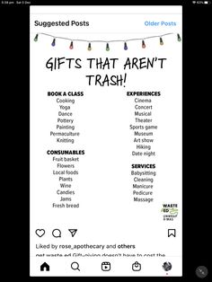 a poster with the words gifts that aren't trash on it