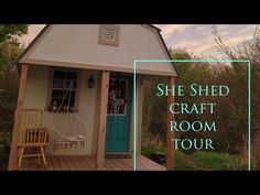 she shed craft room tour with text overlay