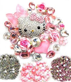 hello kitty brooch and earring set with pink roses, hearts, and swarovs