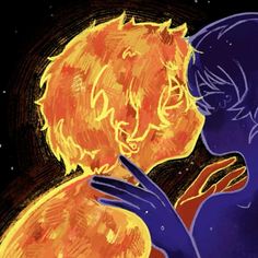 an illustration of a man and woman kissing in front of the sun