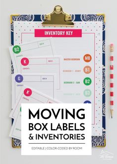 a clipboard with the words moving boxes and inventors on it