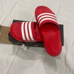 Adidas Adilette Shower Red White Slide Sandal Flip Flop Brand New Never Work New With Tag And Box. Nwt Size 11 Excellent Condition Light Red - Polyurethane Bandage Upper - Quick-Drying And Soft - Rubber Outsole Adidas Sandals For Spring Swimming, Adidas Sandals With Cushioned Footbed, Adidas Casual Sport Sandals For Beach, Adidas Sporty Flat Slides, Adidas Casual Beach Sport Sandals, Casual Adidas Sport Sandals For Beach, Adidas Casual Open Toe Slides, Casual Adidas Open Toe Slides, Adidas Sporty Sandals With Round Toe