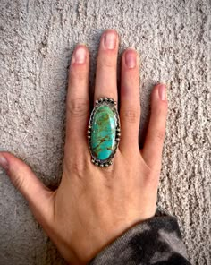 Elongated statement ceremonial kingman ring. .925 Silver Native American Handmade Jason Mamoa Jewelry, Native American Silver Jewelry, Chaco Canyon, Vintage Turquoise Jewelry, Gem Rings, Large Stone Rings, Leather Bracelets Women, Vintage Native American Jewelry, Western Stuff