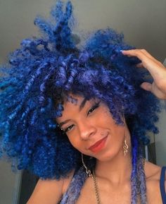 Hair Inspo Color Blue, Curly Blue Hair, Blue Curly Hair, Blue Natural Hair, Blue Afro, Periwinkle Hair, Undercut Curly Hair, Blue Black Hair Color, Blue Black Hair