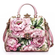 Purse Illustration, Luxury Floral Print Bags For Everyday Use, Daily Use Pink Floral Print Bags, Luxury Pink Bags With Floral Print, Pink Floral Print Leather Bag, Luxury Pink Floral Print Bags, Rectangular Pink Floral Print Bag, Floral Handbags, Floral Clutches