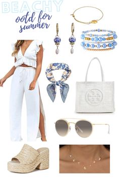 This is the perfect outfit for anything from dinner after a day on the beach to pictures on the beach at sunset. This fit is flowy and comfy yet put-together and trendy as well. With Greece/Mama Mia inspo I absolutely love this outfit created from all Amazon pieces! See Amazon Affiliate links to view these products! Ootd For Summer, Pictures On The Beach, 2 Pieces Outfits, Pieces Outfits, Summer Cruise, V Neck Crop Top, Mama Mia