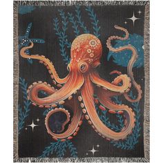 Octopus - Woven Blanket. Woven Blankets, Woven Blanket, Crystal Jewelry, Octopus, The Ocean, Pure Cotton, Nautical, Blankets, Premium Quality