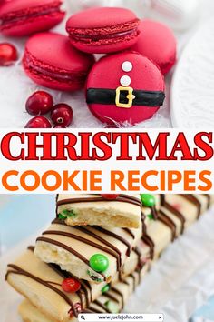 christmas cookie recipes with santa hat on top and cookies in the middle, along with text overlay