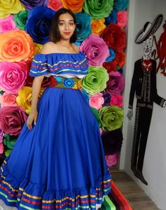 Mexican Dark Blue Dress With Top Handmade Beautiful Style - Etsy Jalisco Dress, Mexican Style Dresses, Mexican Skirts, Mexican Boho, Frida Kahlo Style, Mexican Embroidered Dress, Mexican Outfit, Gaun Fashion, Mexican Women