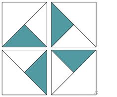 the four squares are shown in blue and white, with one diagonal triangle on each side