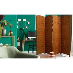 the room divider is made out of bamboo