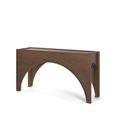 a wooden bench with an arch shaped design