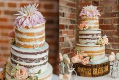 two different wedding cakes with flowers on them