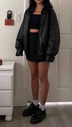 Skirt Outfits With Dr Martens, Doc Marten And Skirt Outfit, Outfit Inspo With Leather Jacket, Platform Doc Oxfords Outfit, Skirts And Docs Outfit, How To Style Dr Martens Oxfords, Dress Outfits With Doc Martens, Mini Skirt And Docs Outfit, Dr Martens Shoes Women Outfit