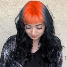 Neon Roots Hair, Shadow Root Vivid Color, Orange Roots Black Hair, Dyed Roots, Colored Roots, Wig Closet, Hair Color Wheel, Colored Hair Roots, Dark Hair Makeup