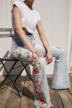 Flare Jeans Style, Clothing Upcycle, Ladies Denim, Jeans Free People, Boho Denim, Cuffed Top, All Jeans, Womens Denim